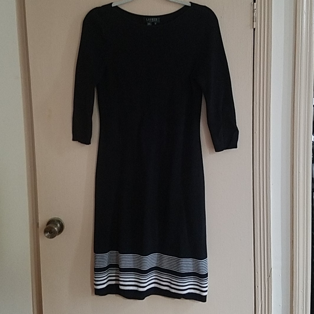 Boatneck knit black striped Ralph Lauren dress